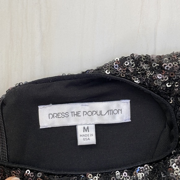 Dress the Population Simone Colorblock Sequin Mini Dress black and gold size M - Picture 8 of 9